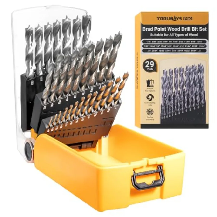 

Brad Point Drill Bit Set HSS Wood Drill Bit Set with Double Flutes Design for Carpenter Woodworking and All Types of Wood 1/16"