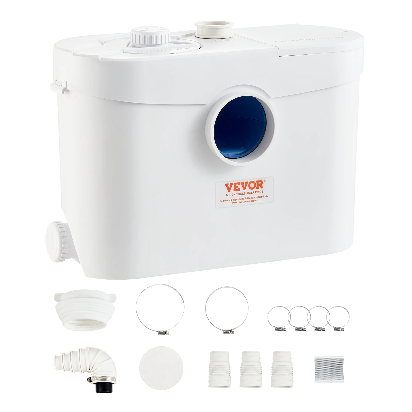 VEVOR Macerator Sewerage Sump Pump 700W 9600 L/h Flow 32.8ft/10m Head with 3 Water Inlets, Waste Water Disposal Upflush Machine