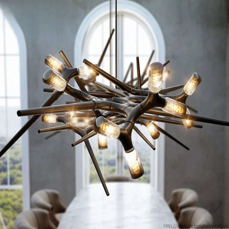 Modern Abstract Branch Chandelier Black Metal Multi Arm Linear Pendant Light Irregular Sculptural Hanging Lamp for Dining Room