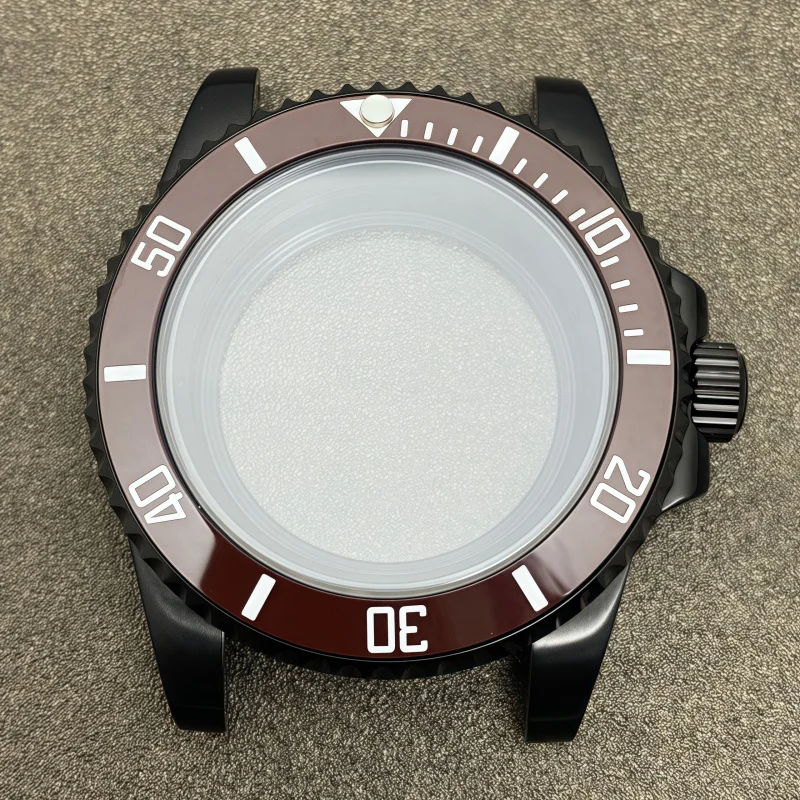 Accessori per la modifica dell'orologio Cassa nera Foglio inferiore piatto trasparente Vetro zaffiro 40MM per movimento NH35