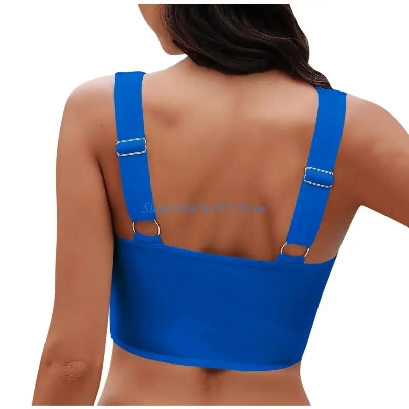 P9FC Comfortable Swim Crop Top With Front Knotted Detail Stylish Activewear Tankini Top Vest For Sea Adventure