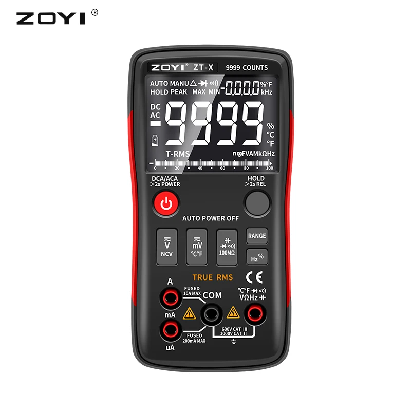 Multímetro Digital ZOYI ZT-X ZT-303 T-RMS com Faixa Automática, LCD EBTN, Voltímetro AC/DC, Amperímetro, Testador de Corrente, Capacitância, Ohm, Temperatura, Frequência e NCV