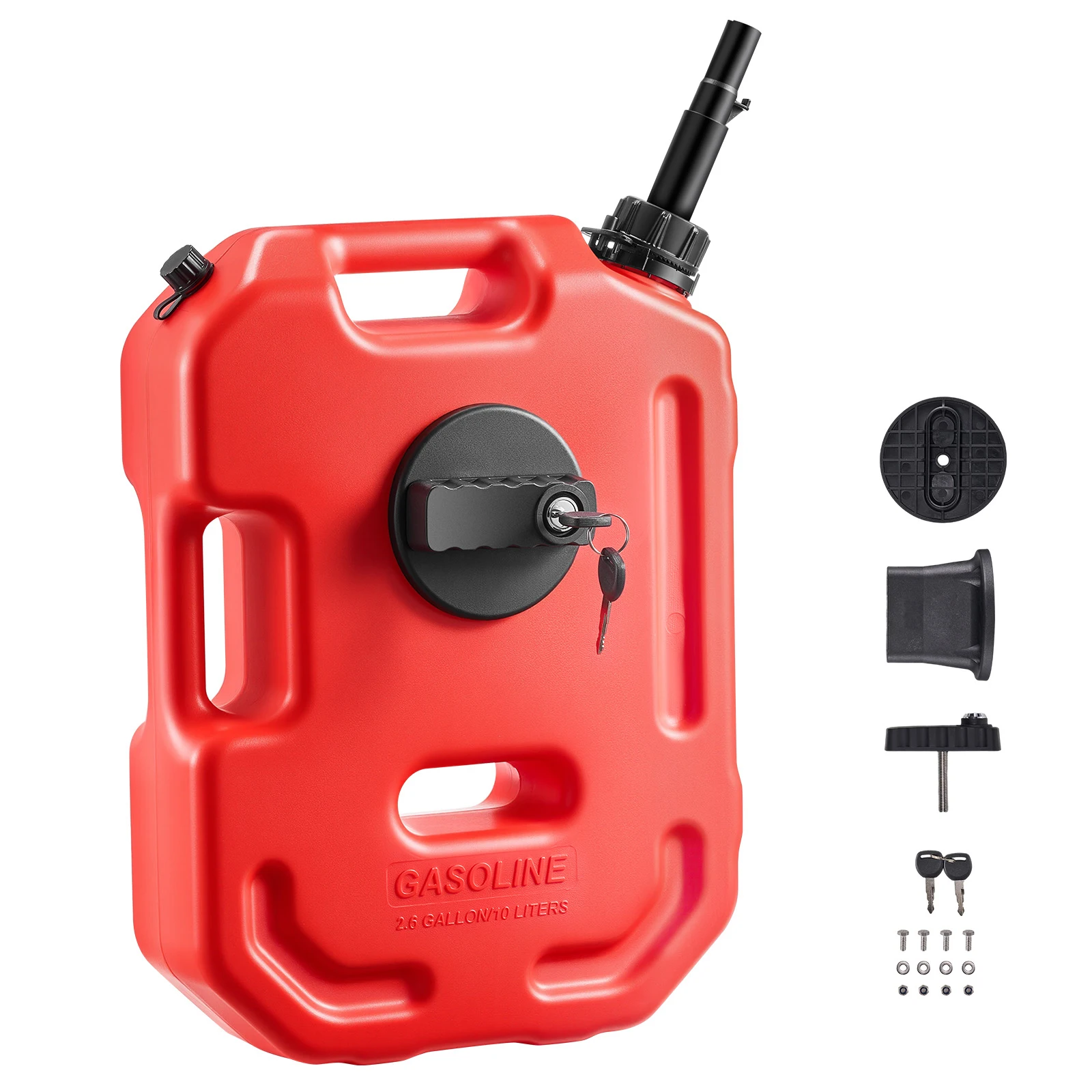 Image of SucceBuy 10L/2,6Gal Kraftstoffbehälter mit Ausgießer & Verriegelbarer Halterung 15L/min Max Tragbarer Flacher Flüssigkeitsbehälter für Autos ATV
