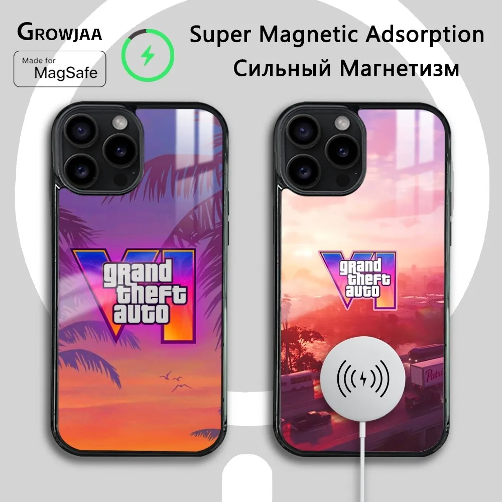 Game G-GTA 5 6 Vice City Phone Case For iPhone 16 15 14 13 12 11 Pro Max Plus Mini New Magsafe Mirror Wireless Magnetic Cover