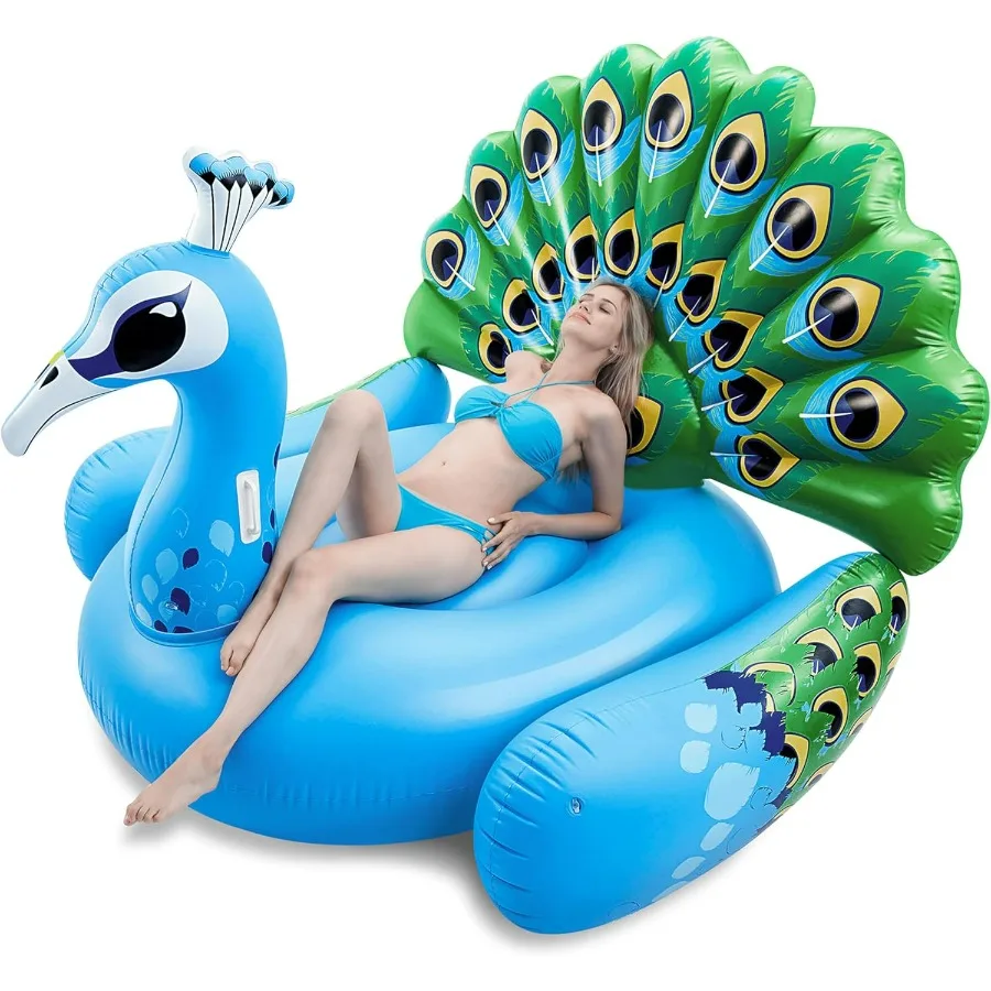 

Inflatable Peacock Pool Float Giant Adult Size Inflatable Animal Summer Swim Pool Raft Lounge for Adults Blue and Green Party D
