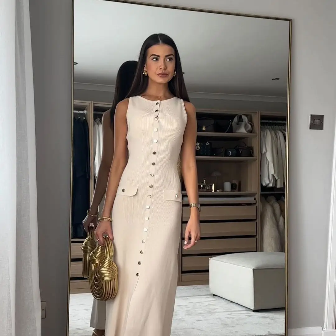 French Elegant Temperament Long Skirt For Women'S Summer Sleeveless Knitted Commuting Intellectual Socialite Dress