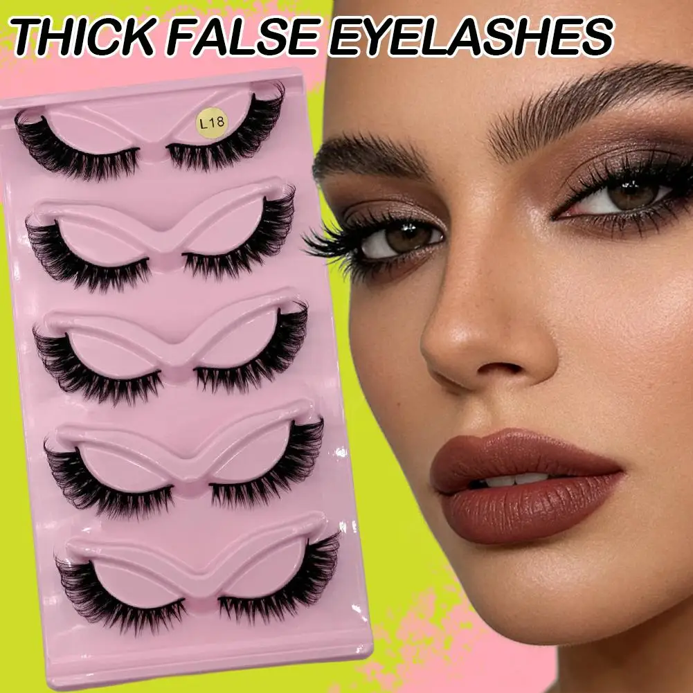 5 pares de pestañas de ojo de gato, tira completa gruesa y esponjosa, herramienta de extensión de pestañas postizas, pestañas DIY, maquillaje Individual K6Z3