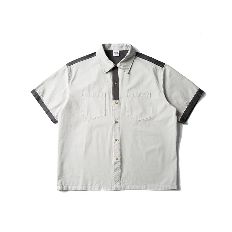 

Men's Washed Cotton Splice Short Sleeve Streetwear Fashion Loose Casual Cargo Shirt Cityboy Oversize Shirts Man Blouses