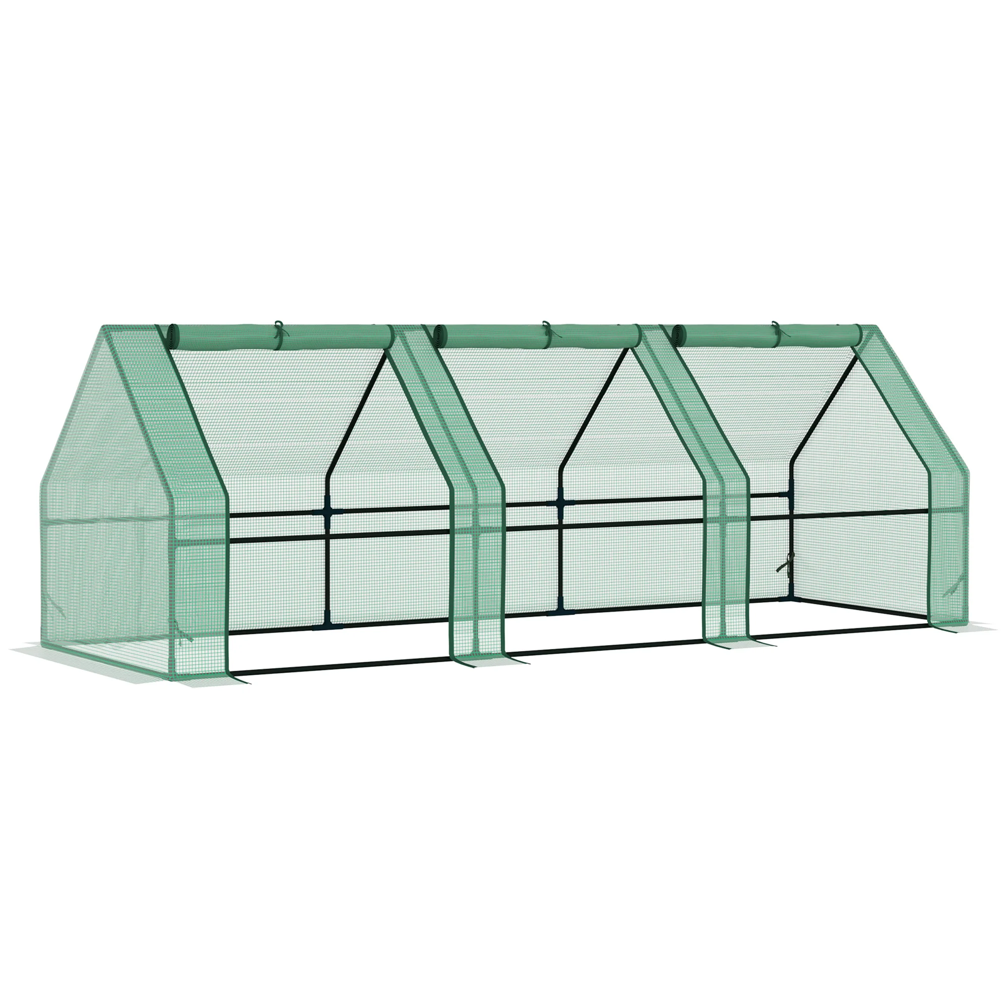 Outsunny tuin mini-kas mini-kas tunnel 180L x 90L x 90H cm schuin dak staal PE hoge dichtheid 140g/m² anti-UV 3 ramen met groene oprolbare ritssluiting