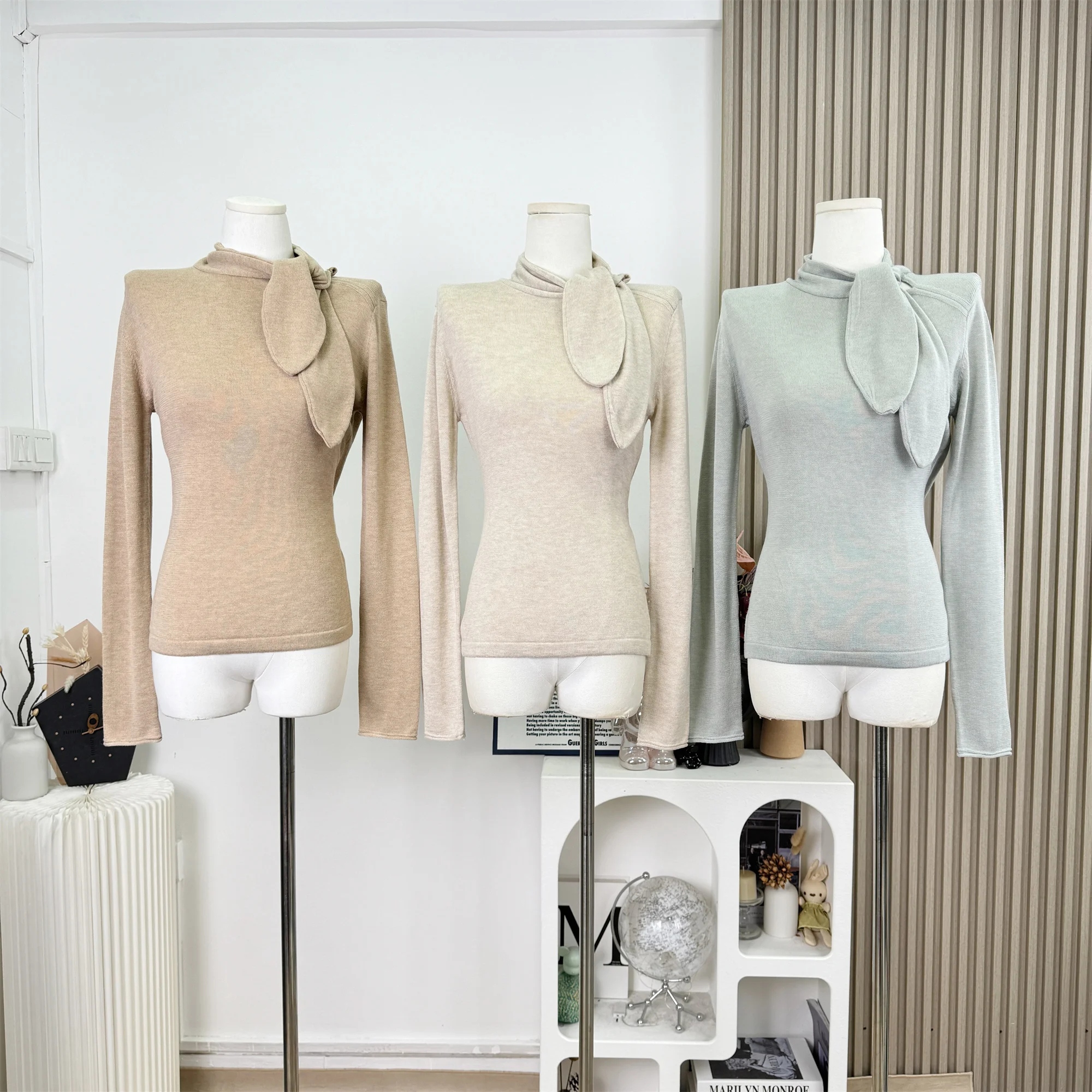 

Корейский модный трикотаж с заячьими ушками, женский утягивающий базовый свитер, осень-зима, модные повседневные топы с длинными рукавами C249