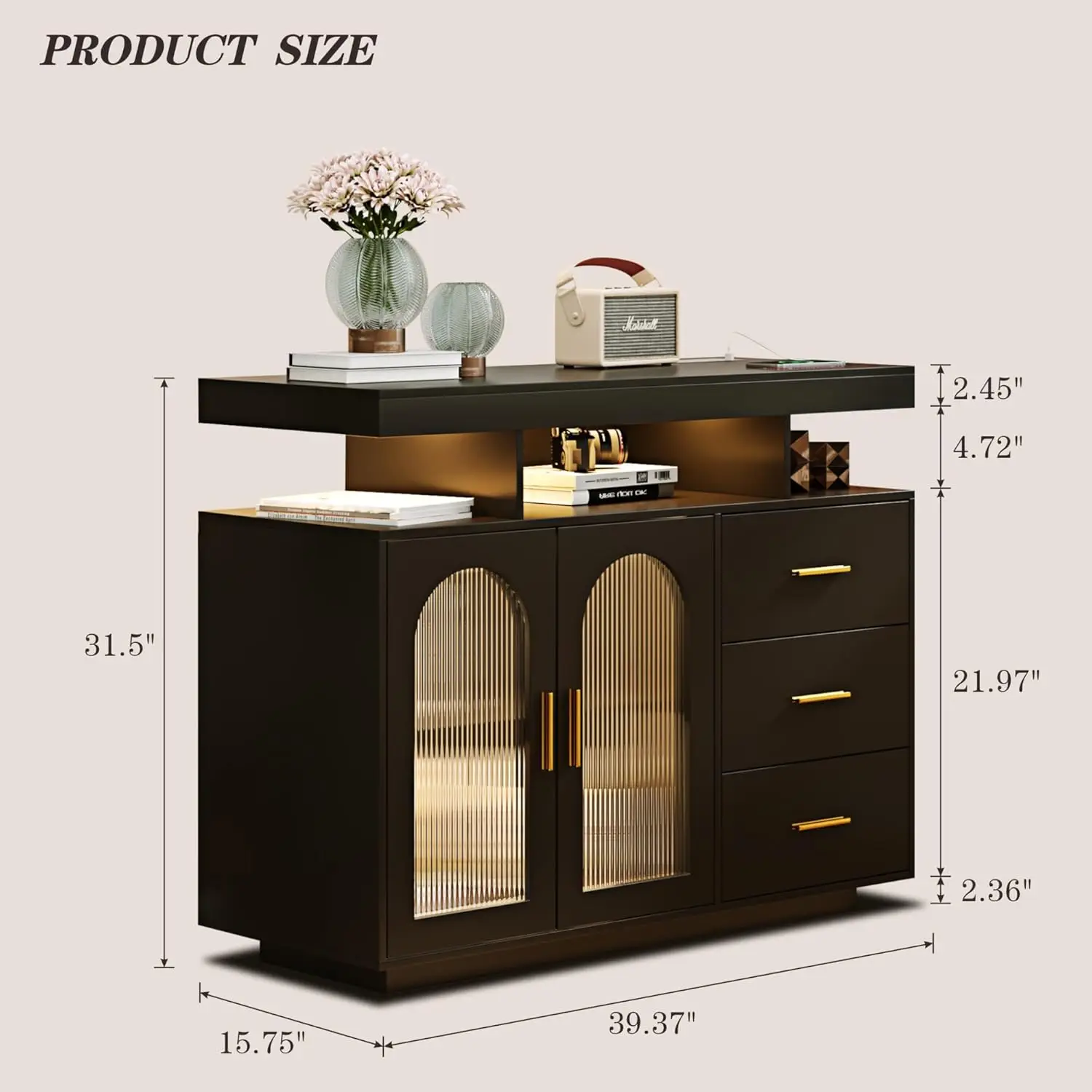 new RGB LED Coffee Bar Cabinet Kitchen Storage Cabinet & Sideboard Buffet Cabinets - Wood Coffee Bar Table with Shelf, Customize