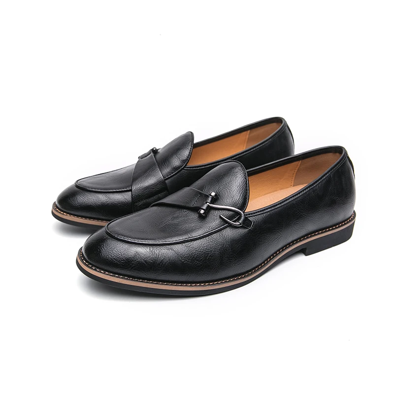 

VIPOL Black Loafers for Men Fashion Stone Pattern Men's Formal Monk Shoes Business Handmade Leather Social Shoes Driving Shoes