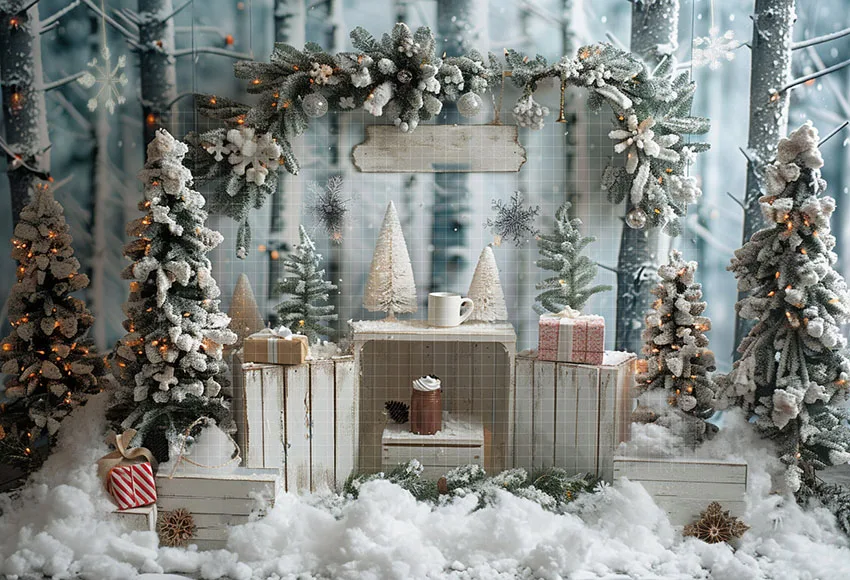 Mehofond-Fondo de fotografía para niños, decoración de retrato familiar, estudio fotográfico, bosque de Navidad, copo de nieve, árboles de Navidad, Invierno