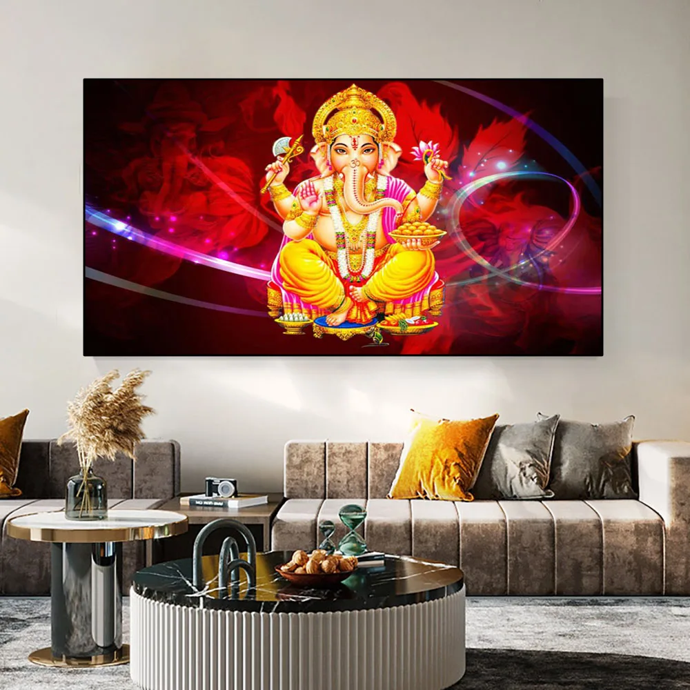 Abstract Elephant God Vintage Hindu Lord Ganesha Canvas Painting Posters and Prints Wall Art Pictures Home Decor No Frame