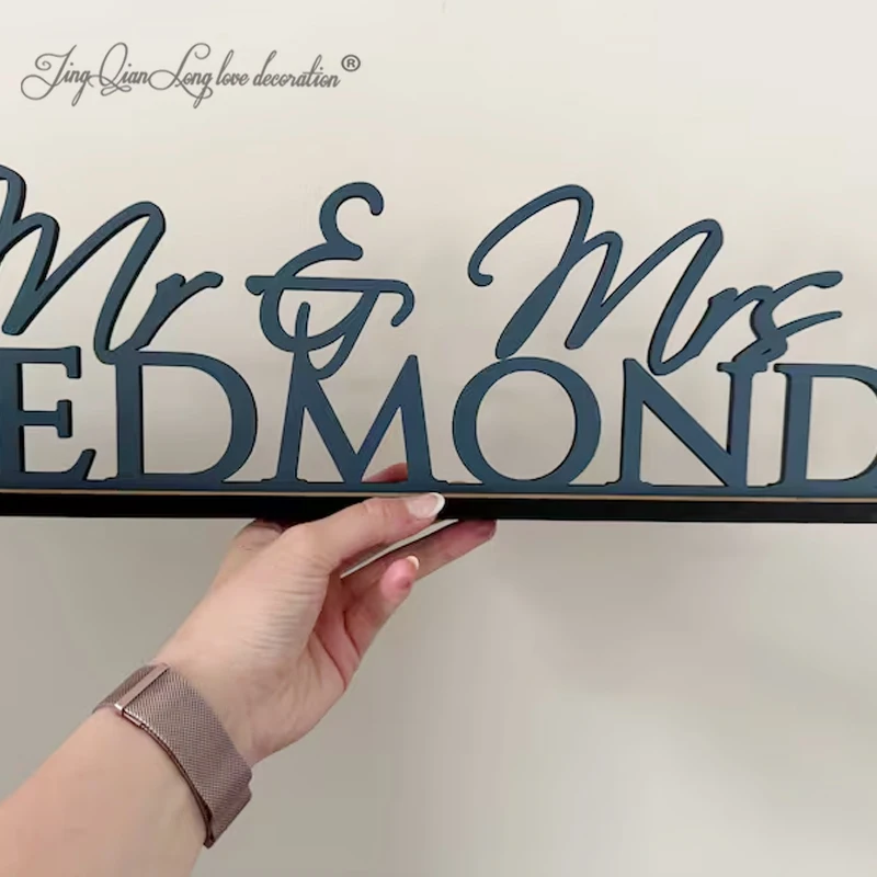 Custom Personalised Wedding Name Sign With Stand, Mr Mrs on Top Gift, Top Table Sign With Name, Coloured Wedding Name Signs, Tab