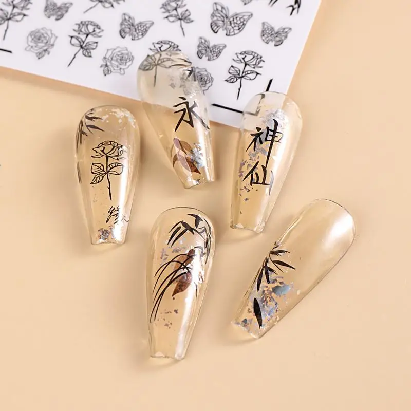 Маникюр, традиционная печать стихов, китайские наклейки, древние наклейки ручной работы, английские слова, украшения для ногтей, ползунки STZ-CS153
