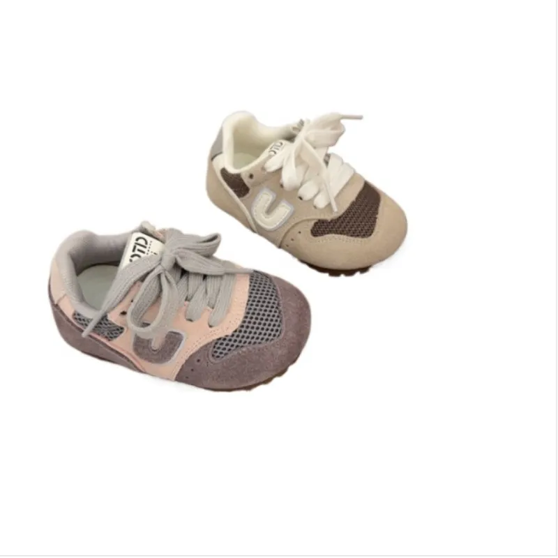 

Autumn new boys' baby shoes, suede soft soled bean shoes girls' letter breathable baby sports training board shoes Size 16-26