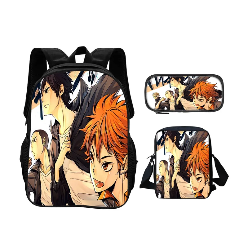 Haikyuu backpack, pencil case shoulder bag 3PcsSet youth print new style best birthday gift for boys and girls going to school