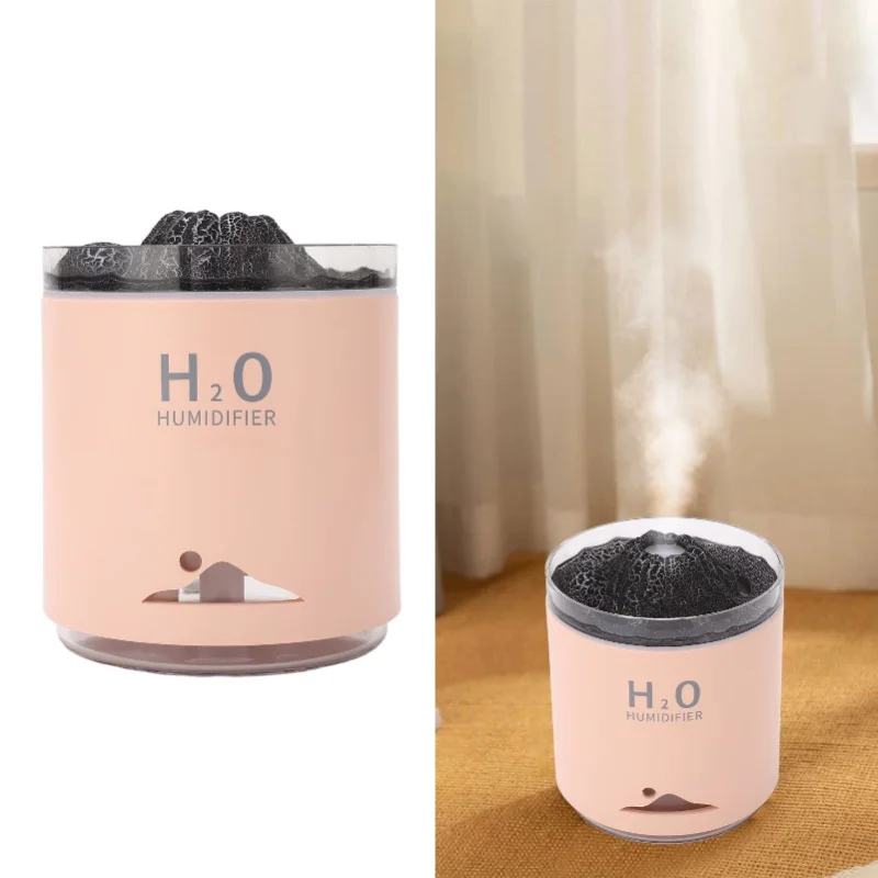 Colorful Volcano Essential Oil Diffuser Pink Large Capacity Night Light Aromatherapy Humidity Diffuser