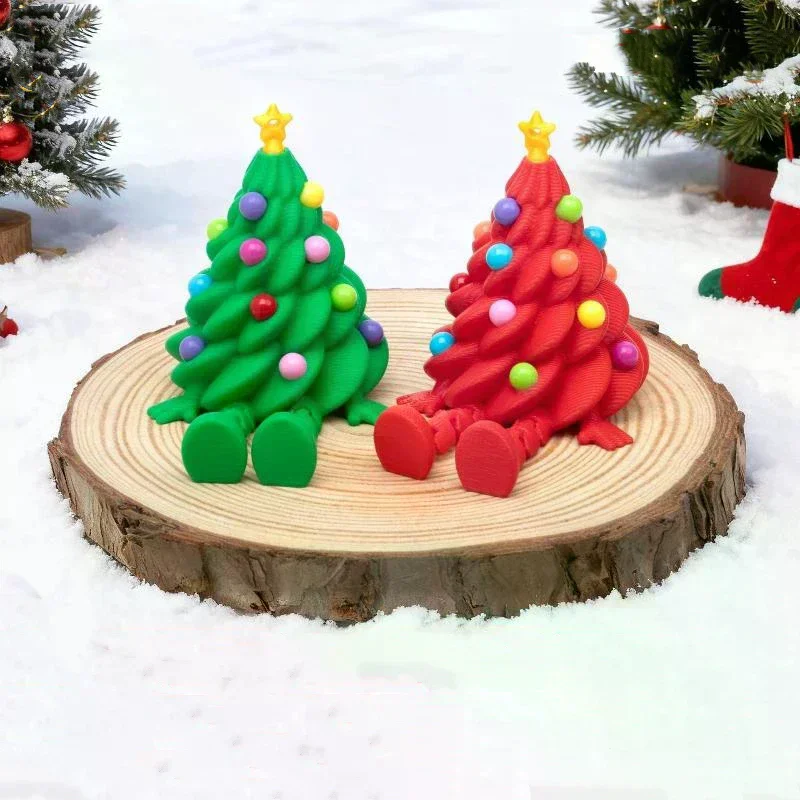 3D Printed Christmas Cute Desktop Ornaments Christmas Trees With Colorful Joints And Movable Shapes Christmas Gift Decorations
