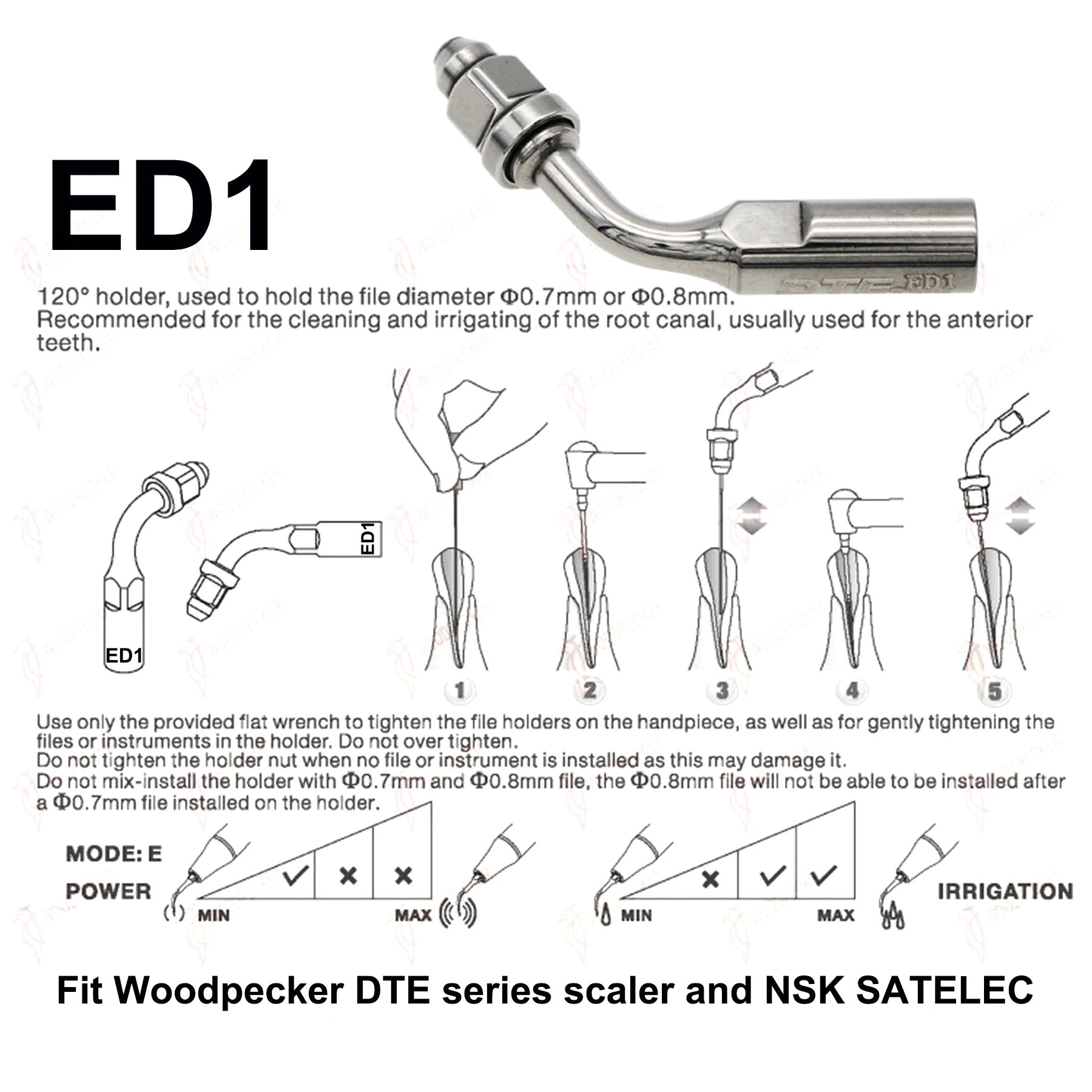 Dental Ultrasonic Scaler Root Canal Tip Endodontic Tips ED1 ED2 ED3 ED4 ED5D ED8 ED9 ED14 Fit Woodpecker DTE Serise NSK SATELEC