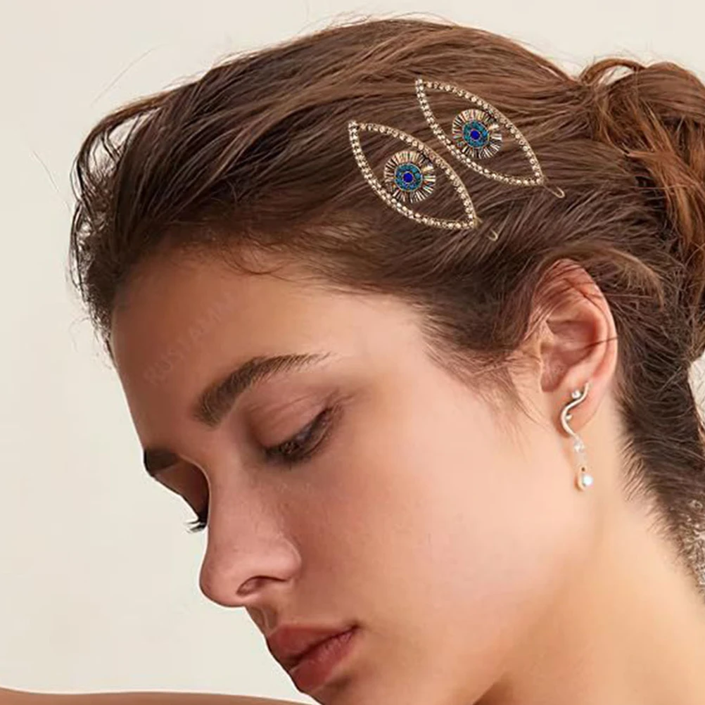 

4pcs Hairpin Evil Eye Punk Style Rhinestone Clips Vintage Blue Barrettes Headdress Accessories Fashion Statement