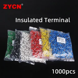 1000Pcs Electric Wire Connector E0508 E7508 E1510 Crimp Terminal 22-10 AWG Cable Cord End Insulated Ferrules Assortment