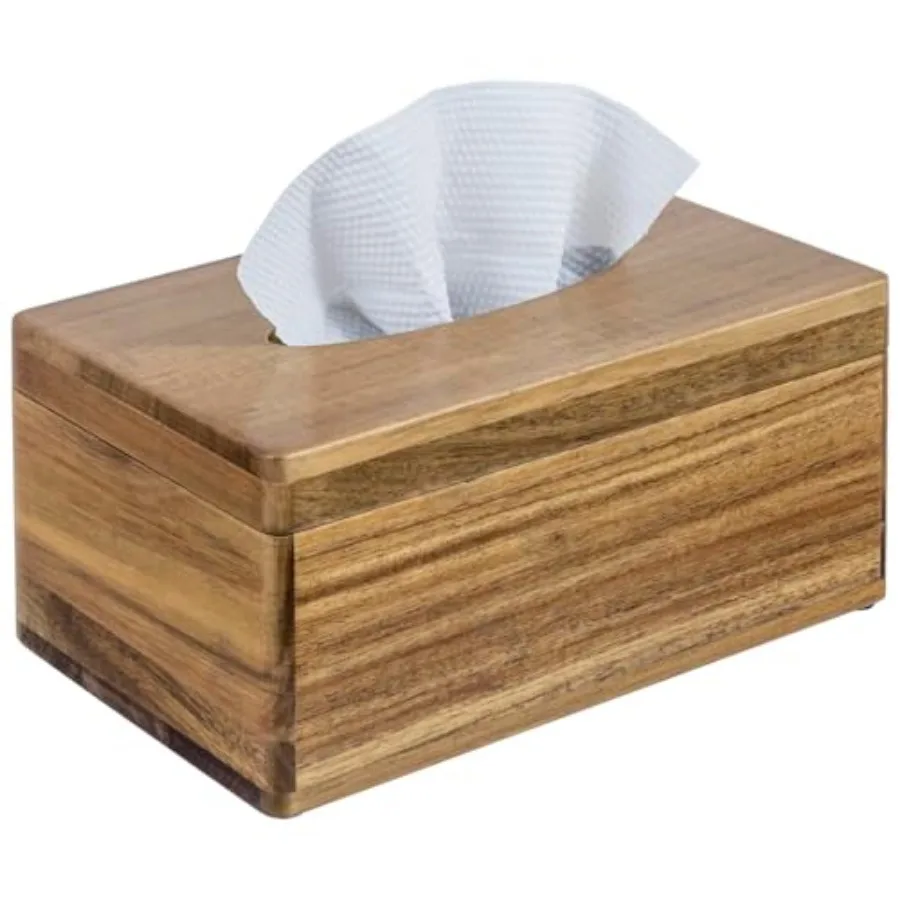 

Premium Solid Wood Rectangular Tissue Box Holder with Hinged Magnetic Lid, Decorative Bathroom Countertop Facial Tissues Dispen