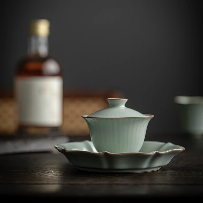 100ml Tianqing Ru Kiln Ceramics Ercai Tea GaiWan Handmade Household Puer Kung Fu Tea Set Tea Ceremony Drinkware Accessories Gift
