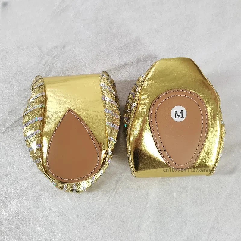 Sapatos de dança do ventre com brilho dourado sola macia desempenho sapatos femininos planos palco dança do ventre prática trajes desempenho