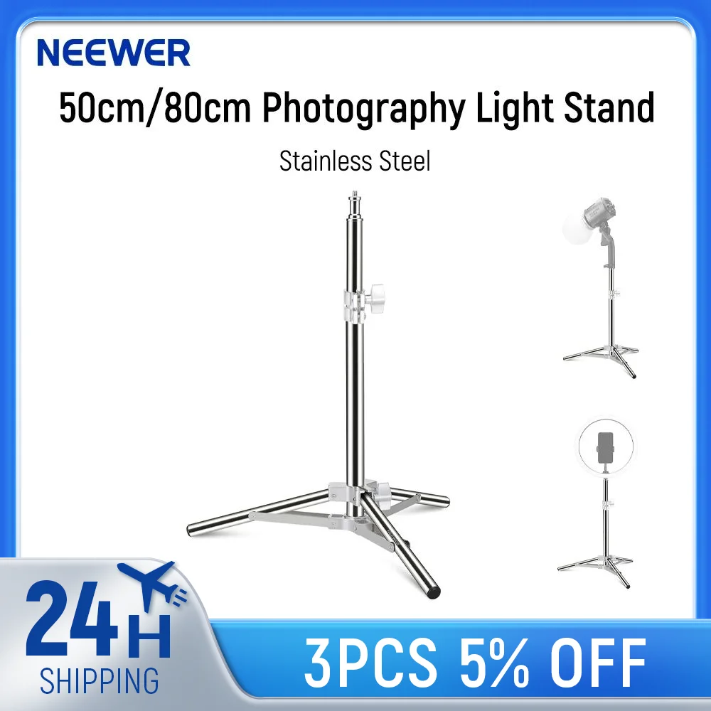 

NEEWER Photography Light Stand, Upgraded All Metal Adjustable Stainless Steel Table Tripod Photography Stand with 1/4" Screw