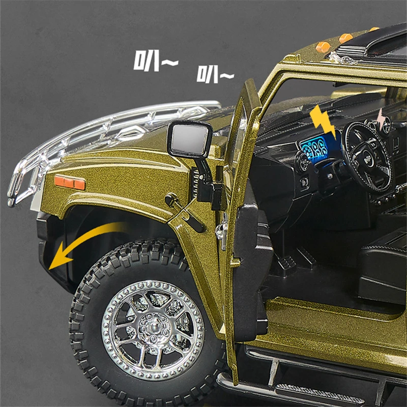 1/18 HUMMER H2 Highway 61 SUV Alloy Car Model Diecast Metal Off-road Vehicles Car Model Sound and Light Simulation Kids Toy Gift