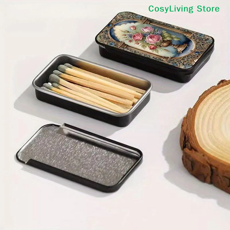[CL]Black Gold Rose Heart-Shaped Retro Fire Wood Box Does Not Include Matches Supports Match/Coin/Accessory Storage[CL]