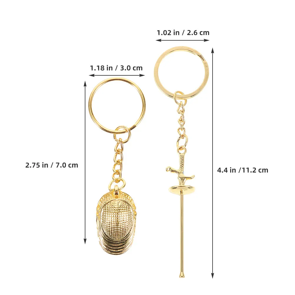 2Pcs Fencing Keychain Pendant Foil Handcrafted Metal Key Chain for Sports Fans Bag Decoration Backpack Hanging