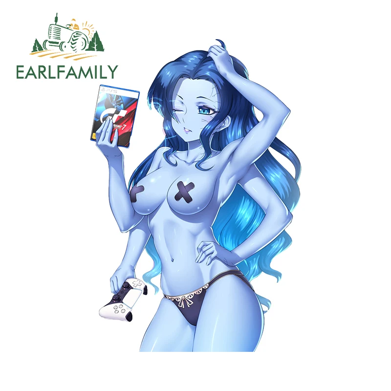 EARLFAMILY 13cm x 8.8cm Succubus Hentai Car Stickers Blue Skin Boobs Breasts Adhesive Cloth Waterproof Decal Laptop Decor