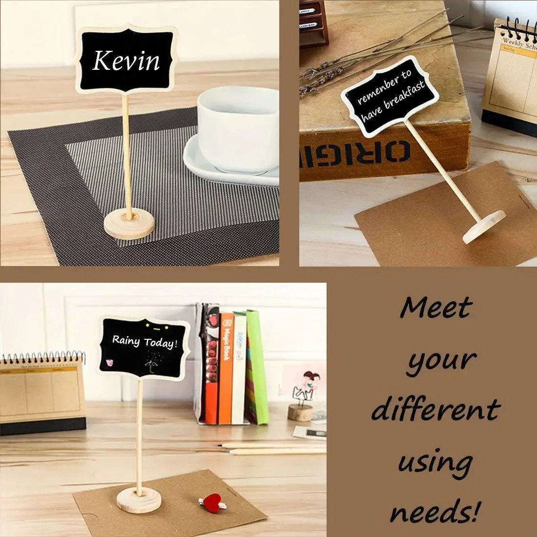 15PCS Message Wooden Blackboard Wedding Sign Seat PVC Standing Desktop Decoration Craft Office Event Table Writing Tool