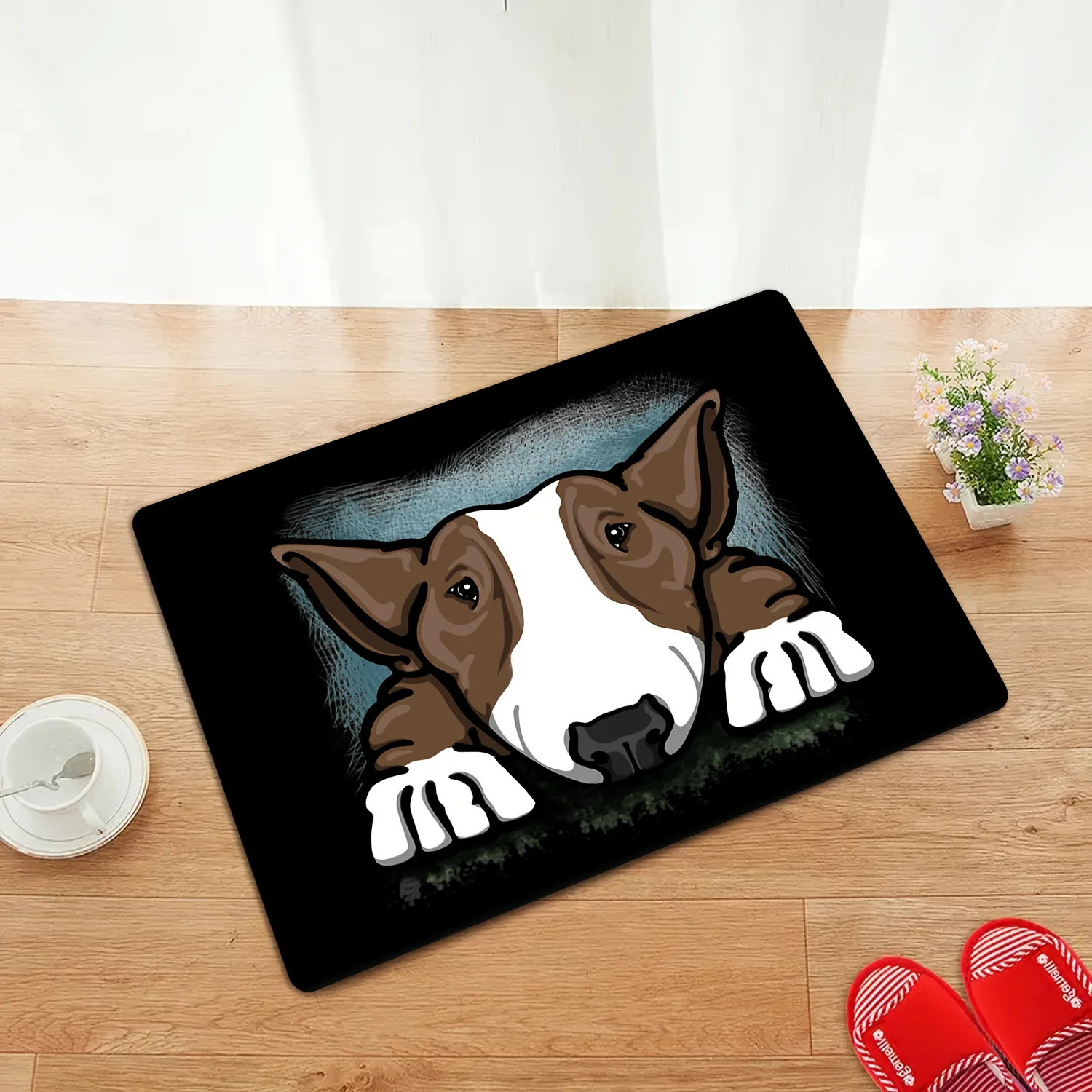 VIKAMA Cartoon Bull Terrier Dog Print Carpet Home Decor, Non-Slip And Dirt-Proof, Suitable For Entrance Hall And Bathroom Mat