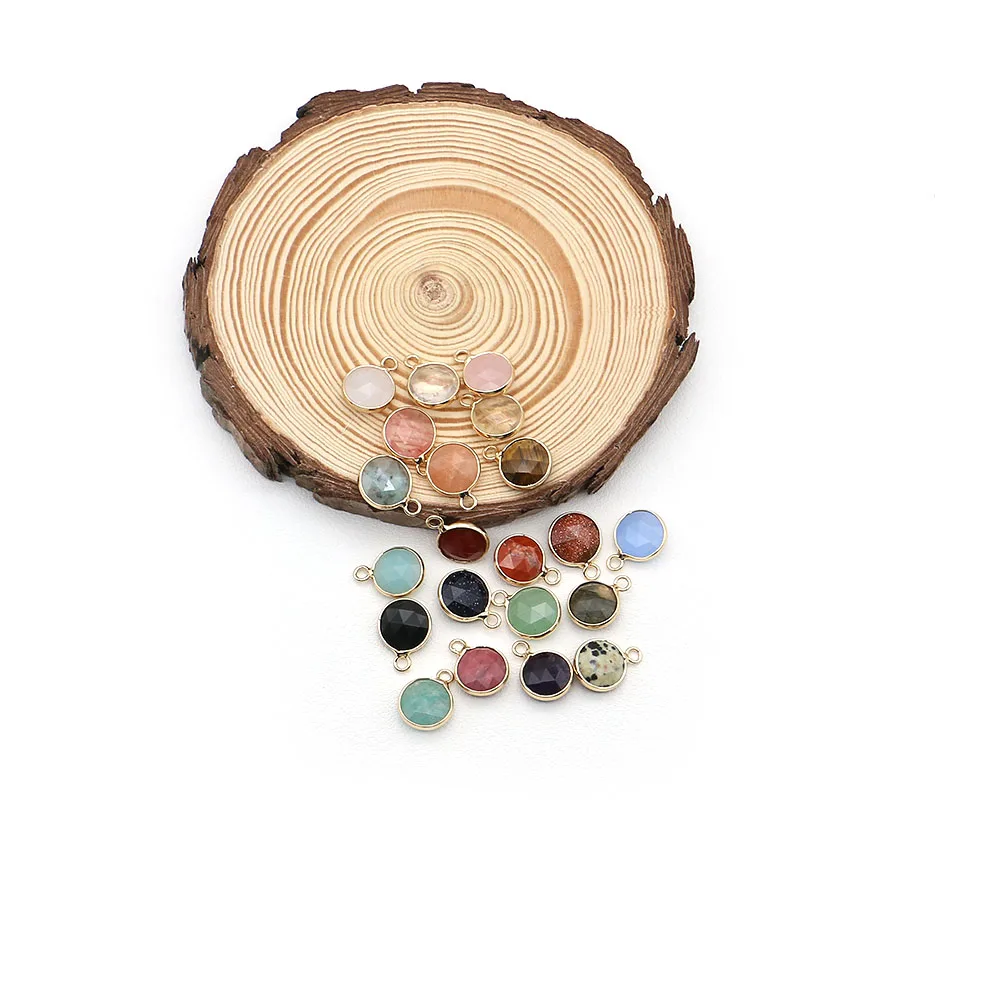 Round Faceted Natural Stone Pendant Cool‑toned Calm Vintage Distressed Rich Deep Texture Retro Vibe Jewelry Charm for Necklace