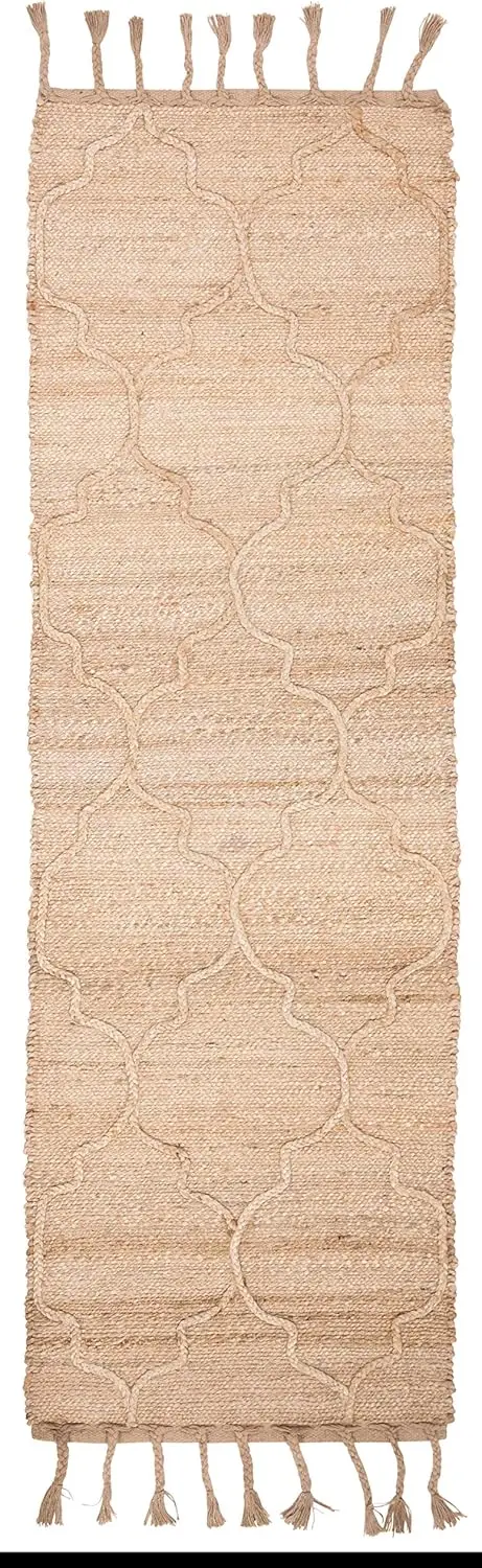 

Safavieh Natural Fiber Collection Runner Rug - 2'6"" X 8', Natural, Handmade Farmhouse Rustic Moroccan Trellis Braided Tassel