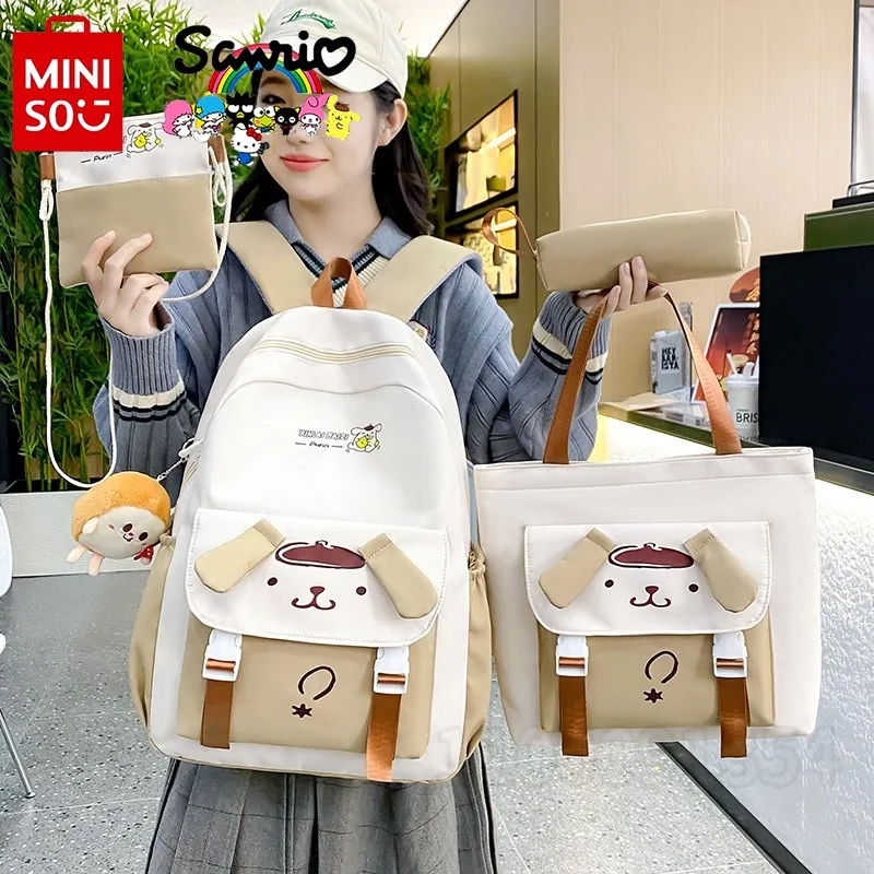 Sanrio Grande Capacidade Multi-Funcional Mochila Estudante, Mochila Escolar das Meninas, Marca de Luxo, Novo, Conjunto 4 Pcs