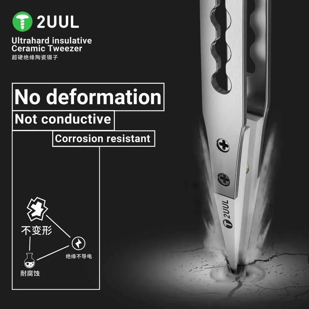 2UUL TW31 Ultrahard ฉนวนเซรามิค Tweezer Anti-Static สําหรับโทรศัพท์มือถือชิปแหนบโทรศัพท์มือถือ/CPU/IC/PCB ซ่อมแหนบ
