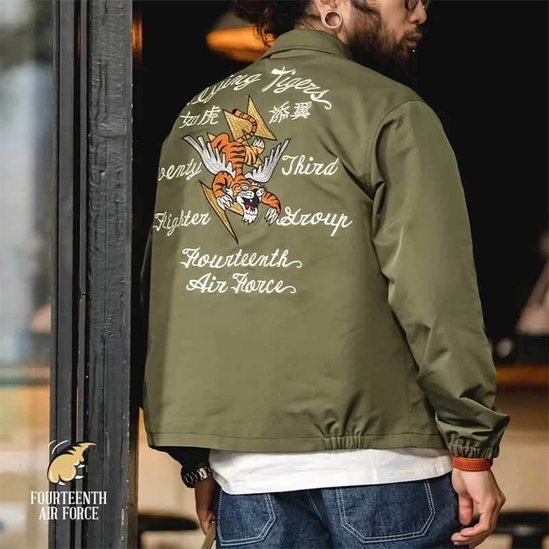 

Maden Vintage A2 Bomber Jackets for Men Yokosuka Embroidery Flight Jacket Green Baseball Coats Spring Outerwear