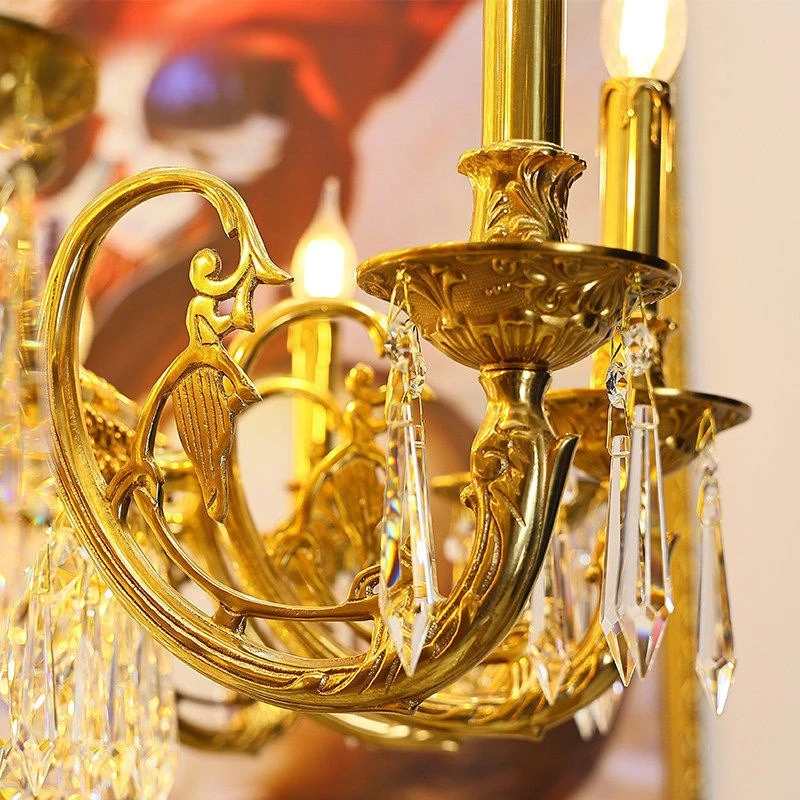 French duplex building chandelier European court lobby living room all copper villa luxury crystal empty