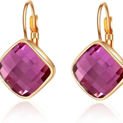 Austrian Crystal Square Drop Leverback Earrings for Women Fashion 14K Gold Plated Hypoallergenic Jewelry Gift