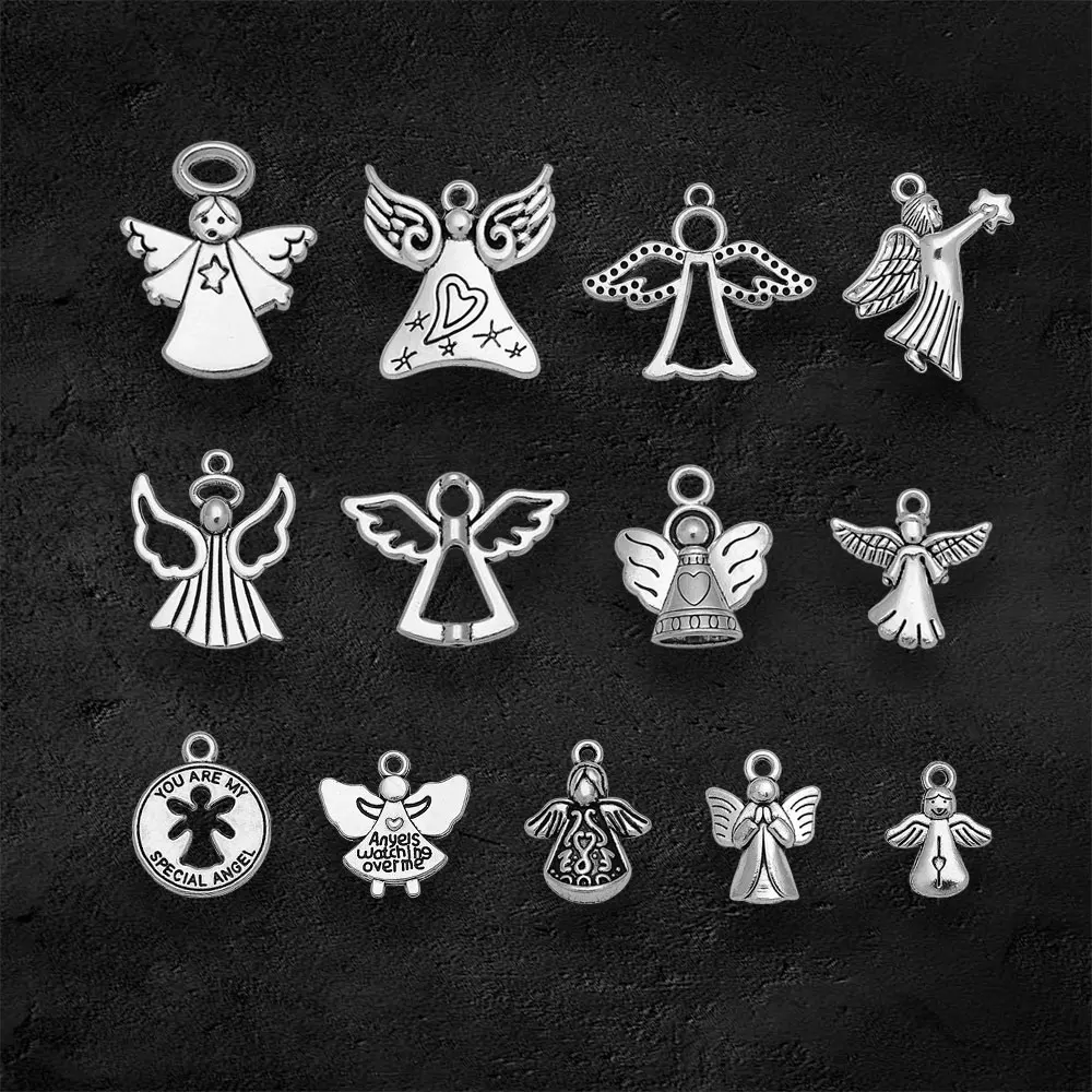 Antique Silver Plated Guardian Charms Angel Watching Over Me Pendant For Diy Jewelry Making Supplies Wholesale Items Resale Bulk