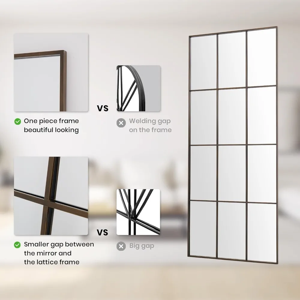 Specchio artistico da parete a figura intera in bronzo, specchio da appendere pendente pendente da pavimento decorativo in stile fattoria 65x24