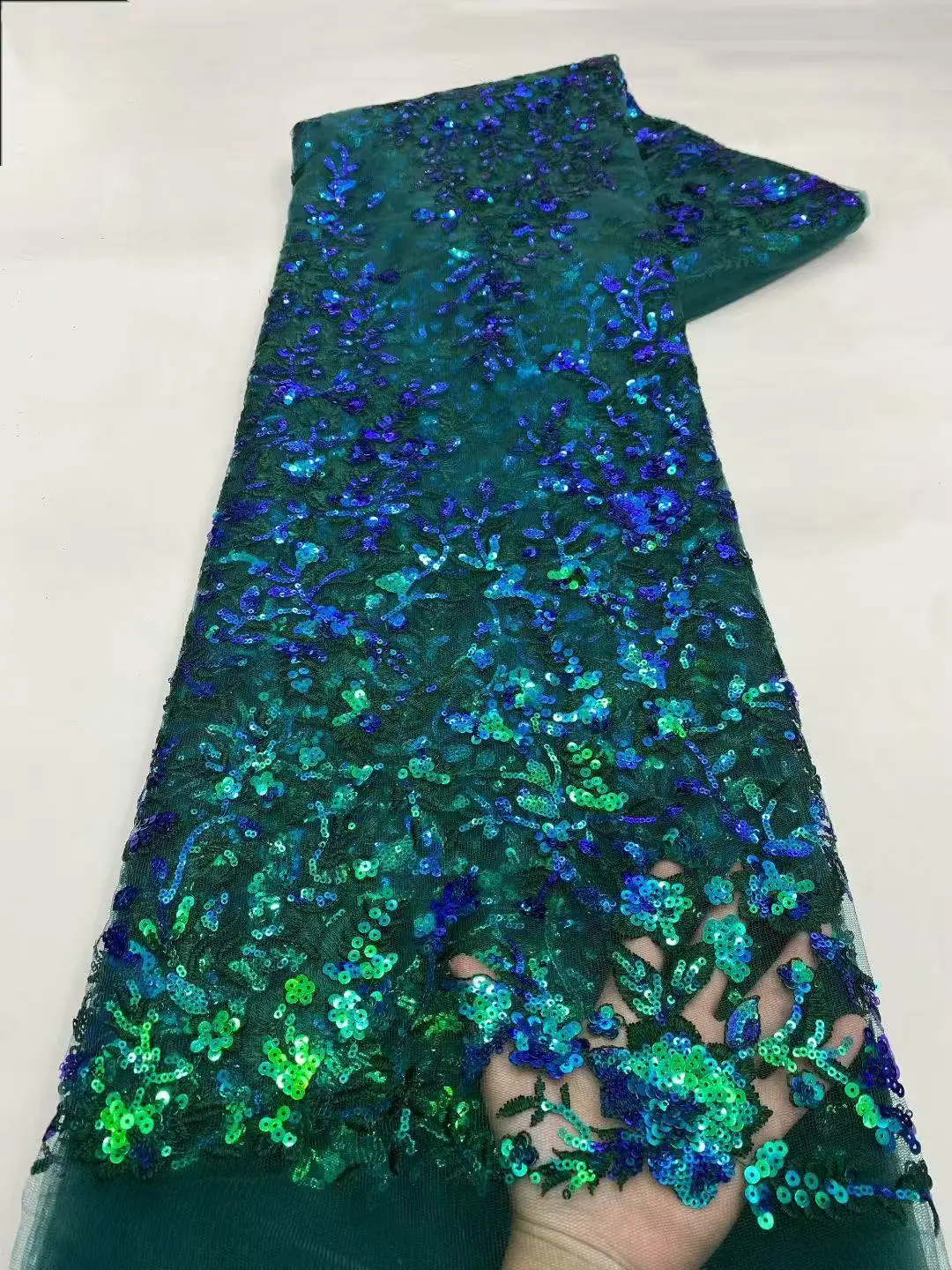 

African Sequins Lace Fabric 2026 High Quality Embroidery Handmade Sequence Beaded Lace Fabric For Bridal Dress Sewing Material