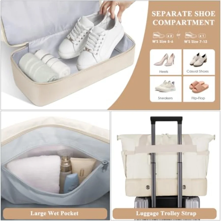 Gym Bag for Women, Personal Item Travel Bag with Shoes Compartment for Trip Weekender Overnight Duffel Bag with Wet Pocket, Hos view 4