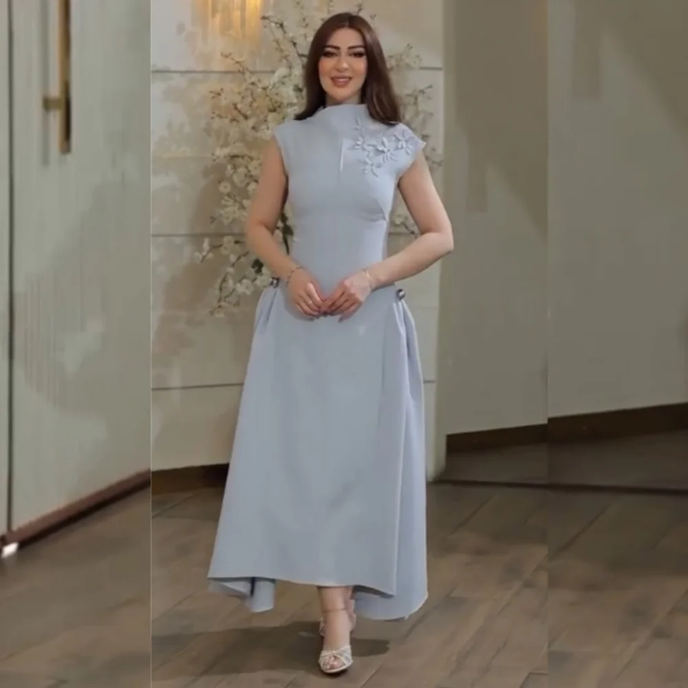 

Customized Jersey Applique A-line High Collar Midi Dresses Bespoke Occasion Exquisite Simple Sizes Available