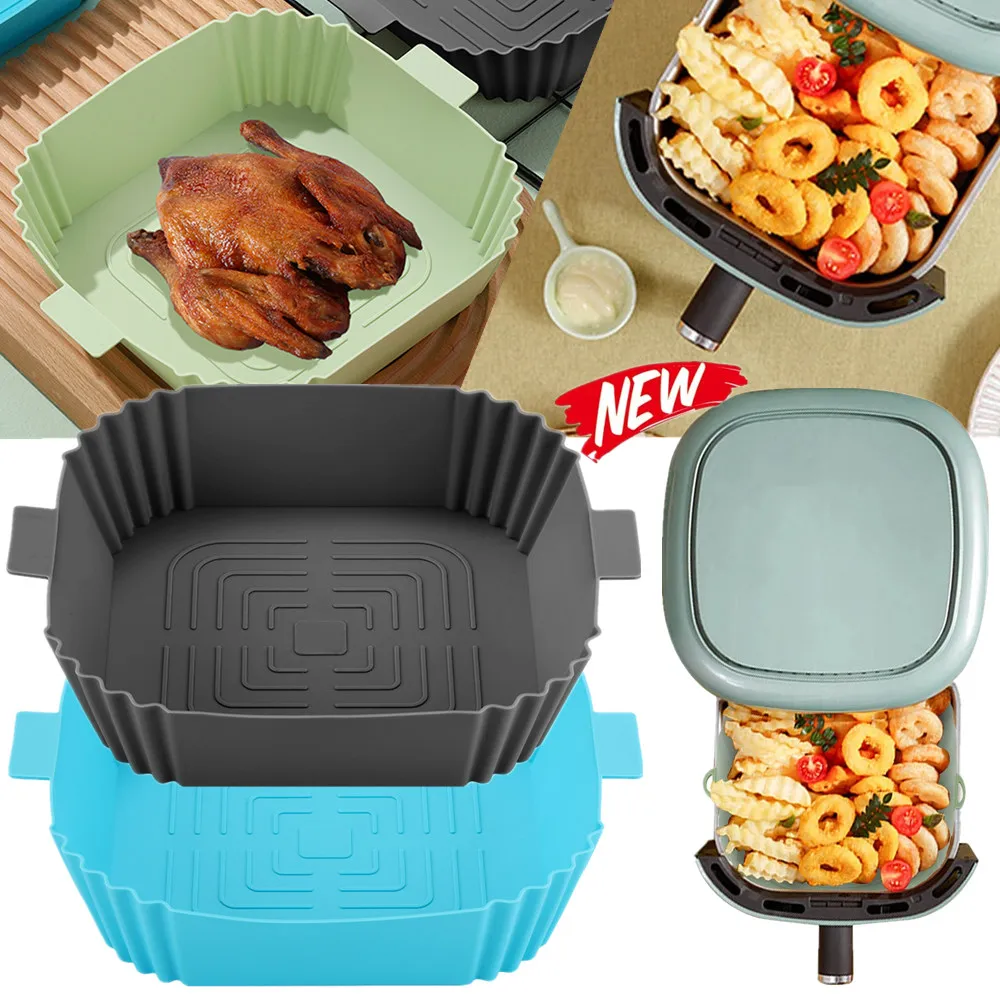 

Reusable Air Fryer Silicone Pot Square Air Fryers Liners Microwave Oven Baking Tray Fried Chicken Basket Kitchen Accessories